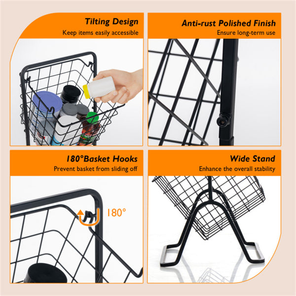 AEELLEEA 3-Tier Wire Basket Storage Rack, Adjustable Freestanding Metal Organizer with Removable Baskets, Black