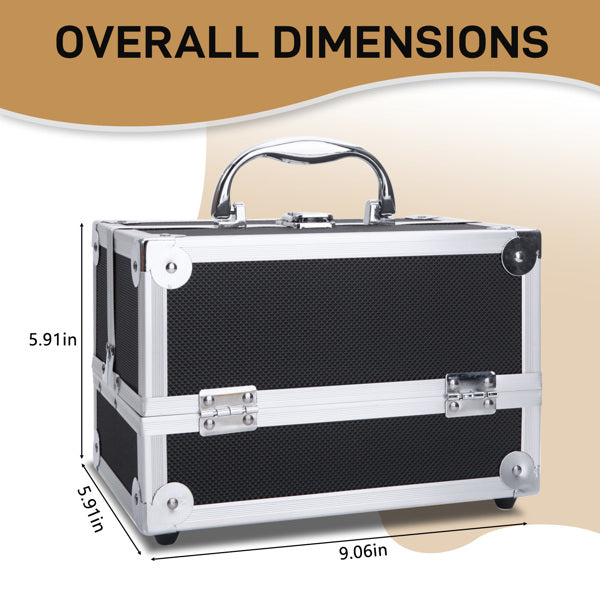 Portable Diamond Texture Aluminum Makeup Storage Bag with Mirror & Key Black