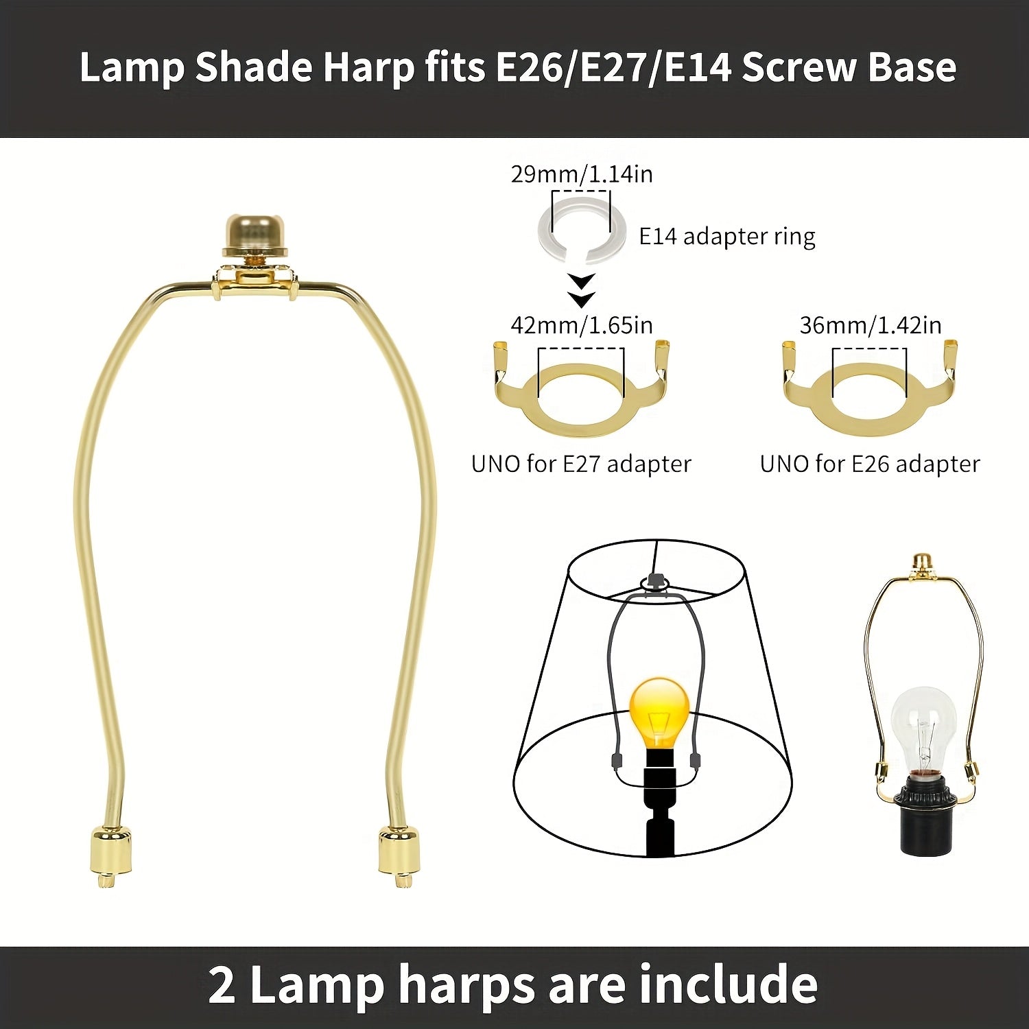 2-Pack Black Starry Sky Drum Lamp Shades, Collapsible Lampshades with Gold Inner Lining, Includes Harp for E26/E27/E14