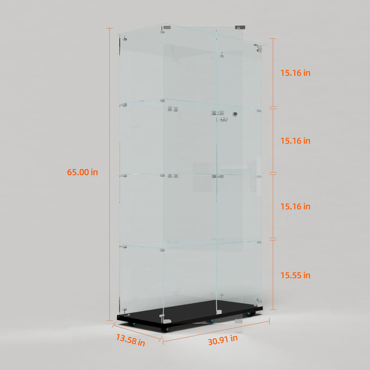 AEELLEEA Black Tempered Glass Display Cabinet with Lockable Door, Adjustable Shelves & Lockable Casters for Collectibles