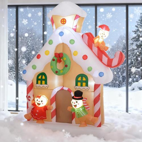 AEELLEEA Inflatable Gingerbread House Christmas Decoration with Built-In Lights, Outdoor Indoor Holiday Yard Decor