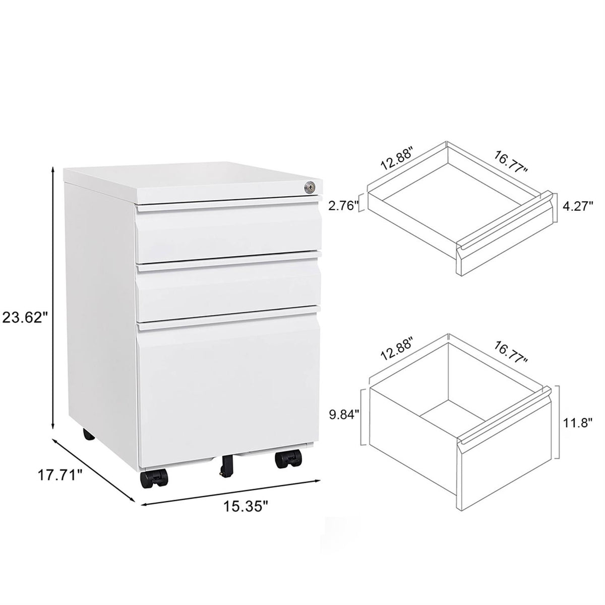 AEELLEEA 3 Drawer Mobile Metal File Cabinet with Lock, Under Desk Rolling Filing Cabinet for Letter/Legal/A4 Files