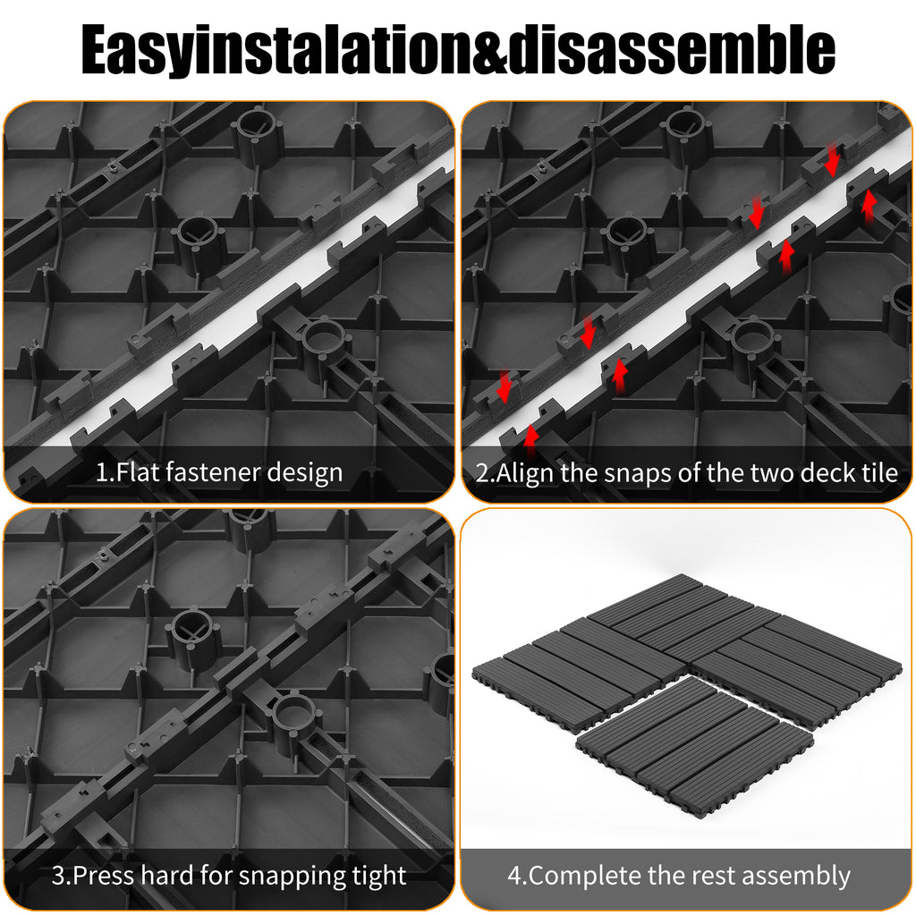 AEELLEEA 44 Pack Interlocking Plastic Deck Tiles, 12"×12" PP Patio Floor Tiles, Non-Slip Drainable Outdoor Flooring for Balcony, Poolside, Backyard