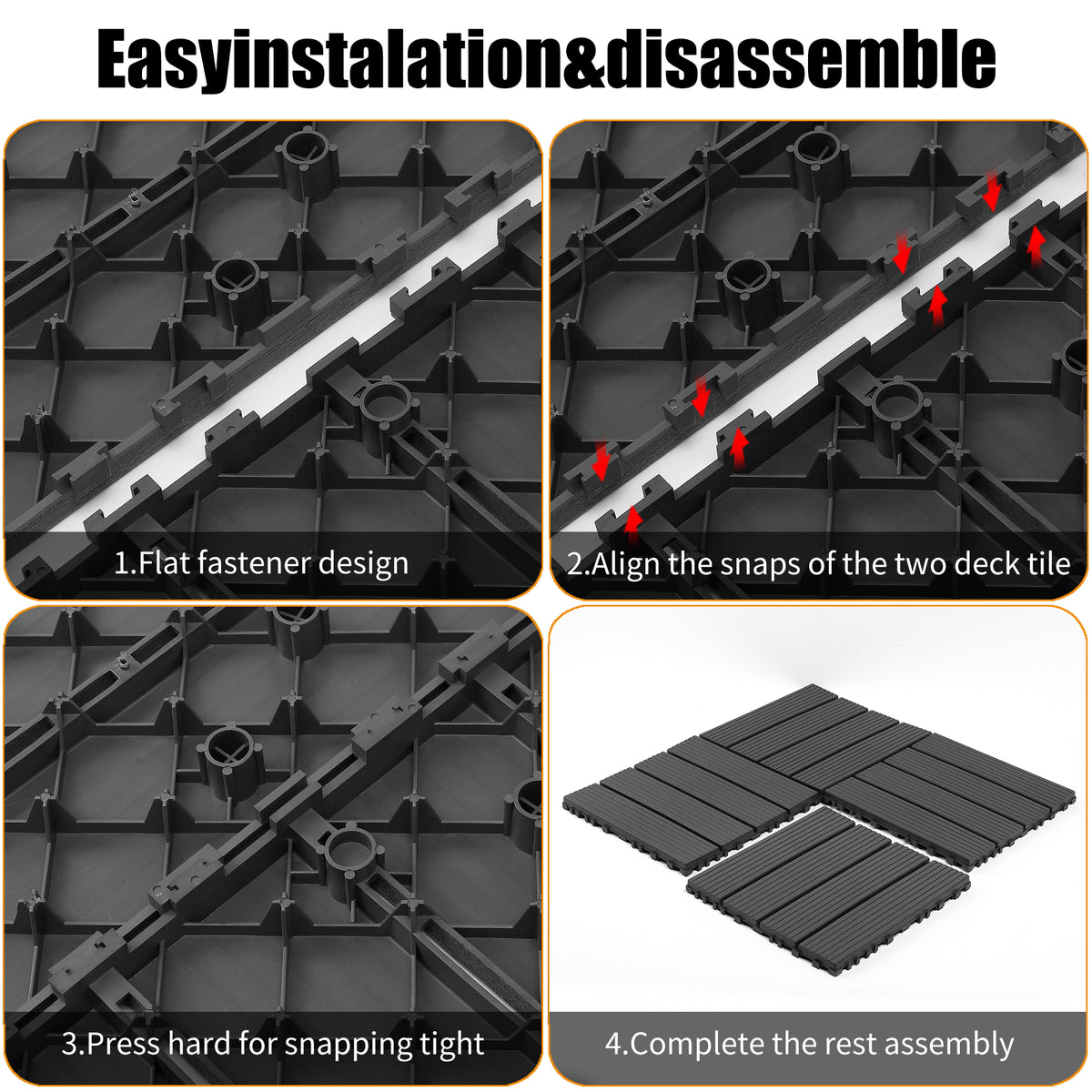 AEELLEEA 44 Pack Interlocking Plastic Deck Tiles, 12"×12" PP Patio Floor Tiles, Non-Slip Drainable Outdoor Flooring for Balcony, Poolside, Backyard