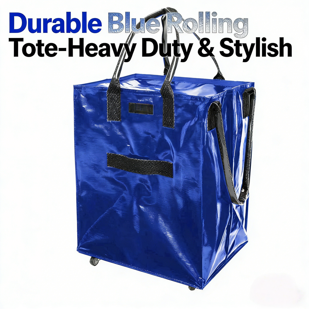 Folds Flat Reusable Grocery Bag on Wheels, Waterproof Shopping Trolley Bag, Foldable Rolling Cart Bag for Grocery, Travel & Home Storage, Space-Saving Utility Organizer