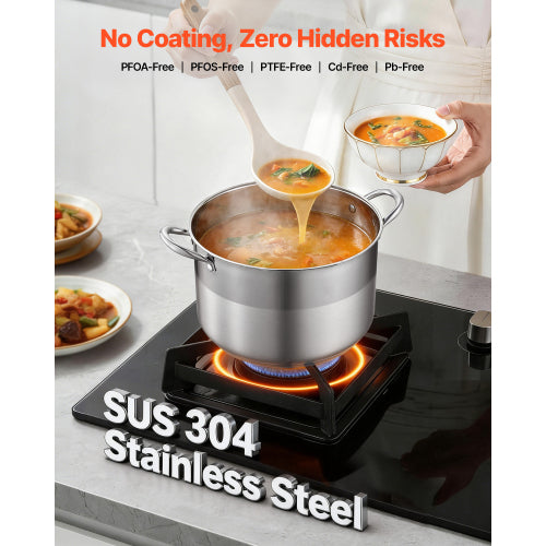 12 Quart Stainless Steel Stock Pot with Glass Lid, 11.4 L Soup Pot Induction Compatible for Gas Electric Ceramic Cooktop