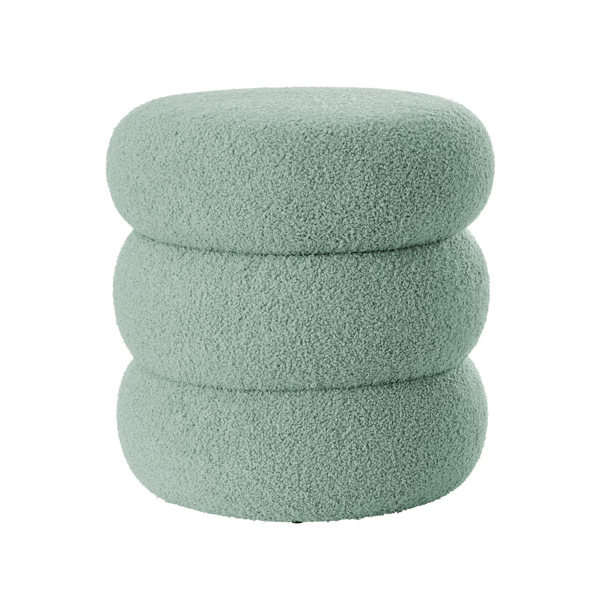 AEELLEEA 17" Round Boucle Storage Ottoman with Removable Lid, Upholstered Footstool for Living Room Bedroom, Light Green