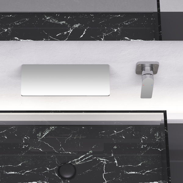 AEELLEEA Wall Mount Waterfall Bathroom Faucet, Modern Single Handle 2-Piece Sink Faucet Set with Wide Spout, Chrome Finish