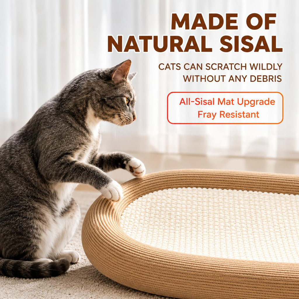 Oval Sisal Cat Scratcher Bed Lounge, 24x15x3.5 Inch Anti-Slip Multi-Purpose Pet Rest Furniture for Indoor Cats