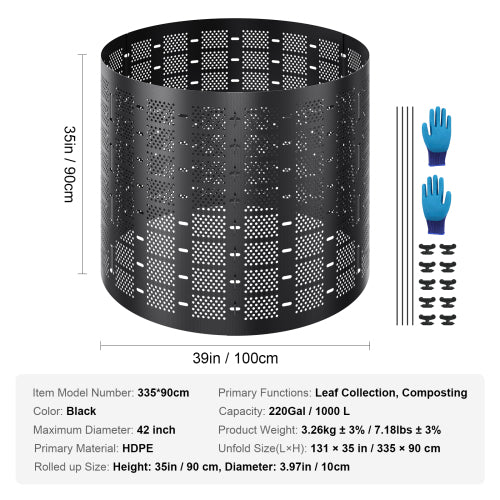 220 Gallon Expandable Outdoor Compost Bin, Large Capacity Garden Composter with Adjustable Size for Yard Leaf Recycling