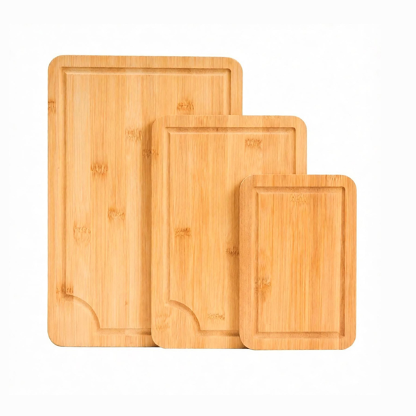 3 Piece Bamboo Cutting Board Set with Juice Groove and Handles, Thick Wooden Chopping Boards for Kitchen Meat Vegetables Fruit Cheese