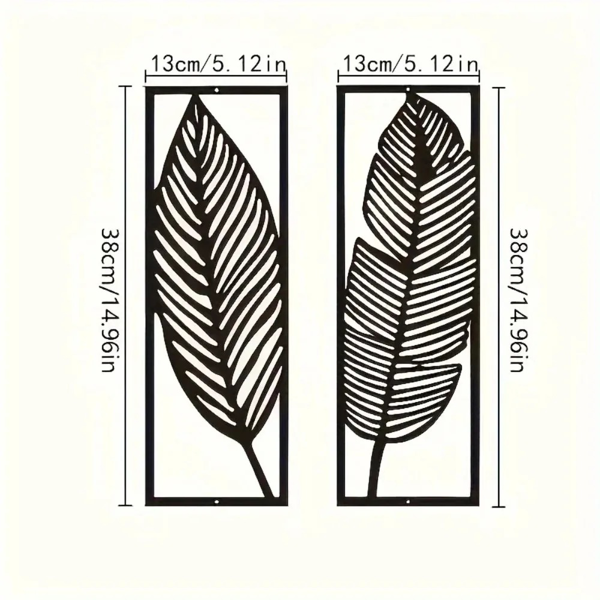 2 Pcs Black Metal Leaf Wall Art, Tropical Palm Leaf Wall Decor Hollow Out Metal Wall Sculpture for Living Room Bedroom Home Decoration