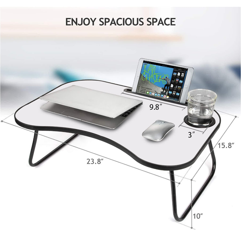 AEELLEEA- Foldable Wooden Laptop Desk, Portable Bed Tray Table with Cup Holder, Smooth Surface Lap Desk for Working
