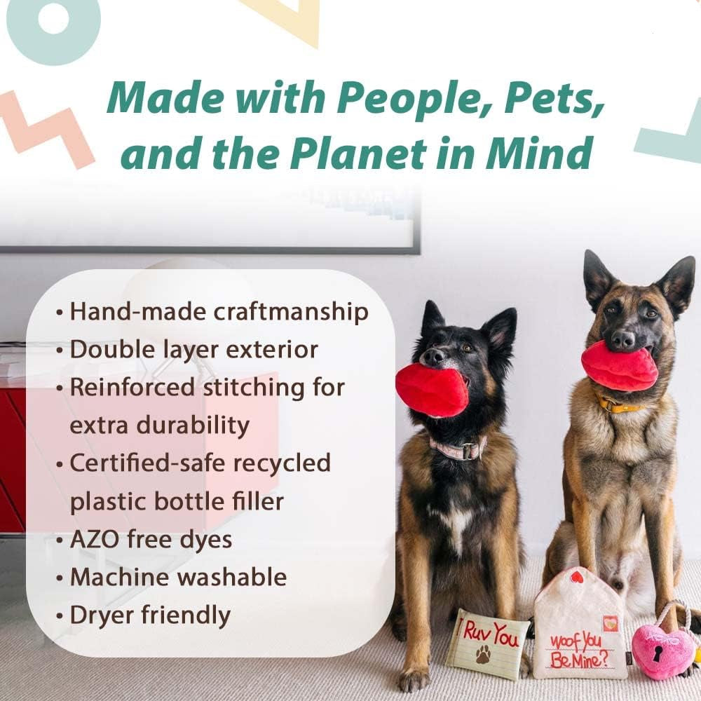 ZippyPaws Dog Toys - Love Bug Valentine's Day Themed Durable Squeaker Chew Toys, Great for Puppies & Small, Medium, Large Dogs - Machine Washable, Recycled Materials