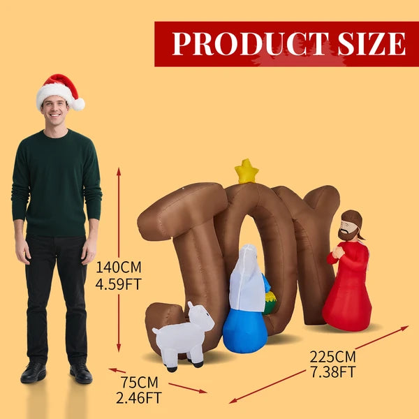 Aeelleea 7.38Ft Lighted Christmas Inflatable Nativity Scene, JOY Sign Blow Up Decor with Built-in LED Lights for Yard Lawn Garden Holiday Display
