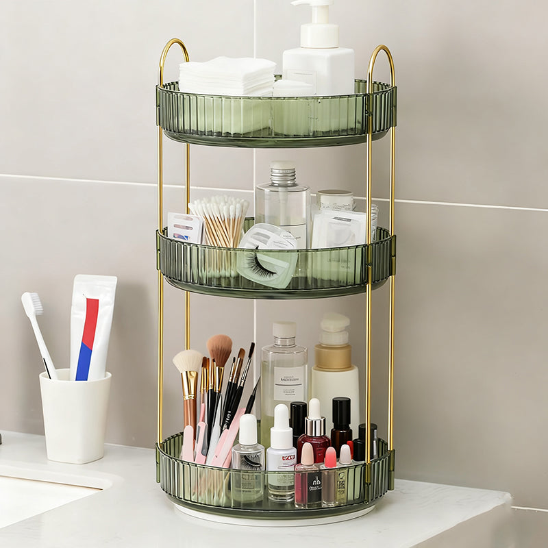 360° Rotating Perfume Organizer, 3-Tier Makeup Organizer and Storage, Large Capacity Cosmetic Holder, Bathroom Counter and Vanity Organizer, Green