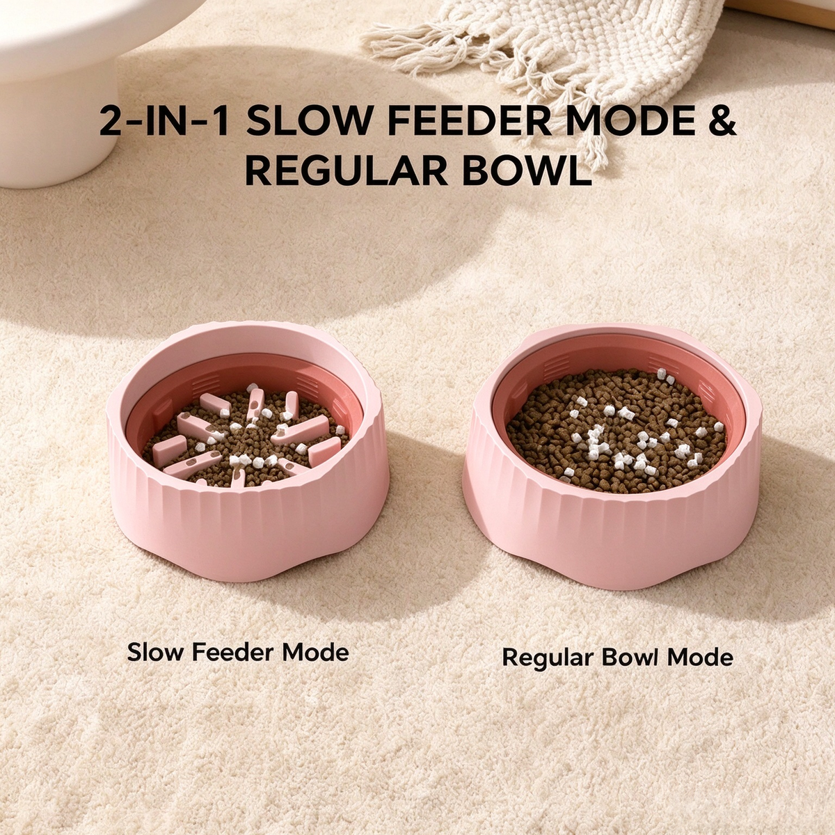 2-in-1 Pet Slow Feeder Bowl, Anti-Choke Maze Food Bowl with Non-Slip Base, Washable Pet Feeding Dish for Cats Small Dogs
