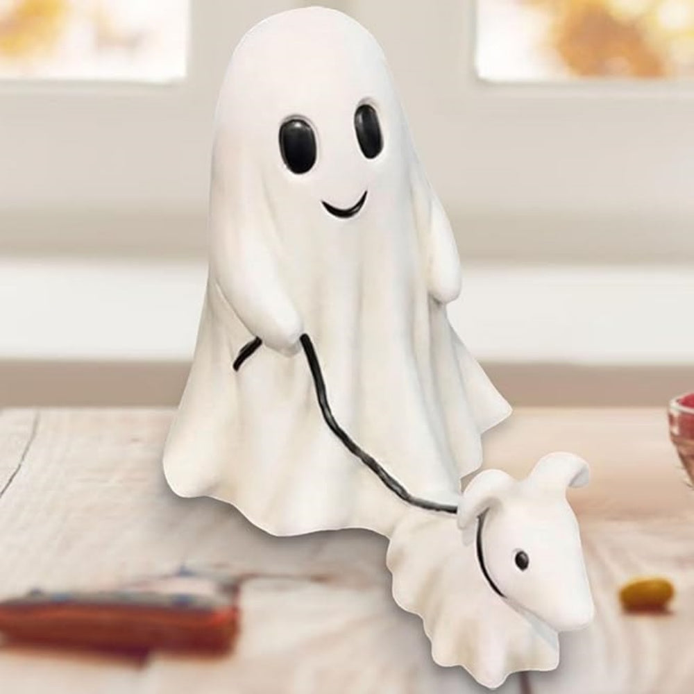 Ghost Walking Dog Statue, Spooky Ghost Dog Halloween Figurine, Funny Halloween Ghost Dog Ornament, Outdoor Garden Tabletop Sculpture Decoration