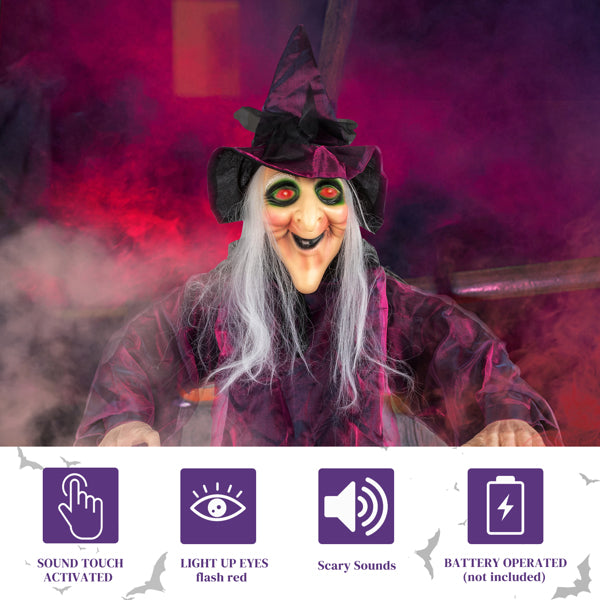 71 in Life‑Size Hanging Witch Ornament with Sound Activated for Halloween Yard Porch Party Holiday Decor
