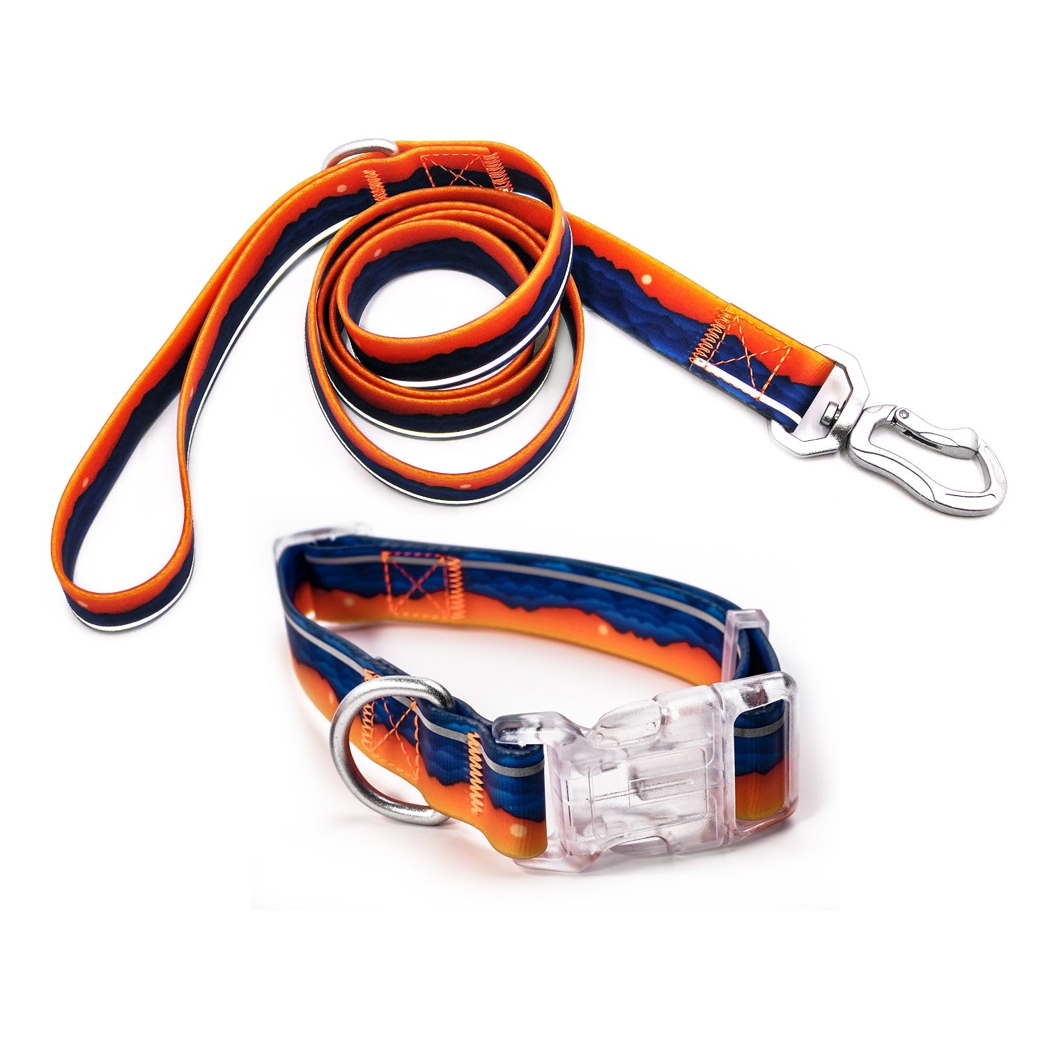 Reflective Dog Collar and Leash Set, Waterproof Adjustable Dog Leash with 360° Zinc Alloy Swivel Clip, Soft Padded Handle Pet Set for Medium Large Dogs
