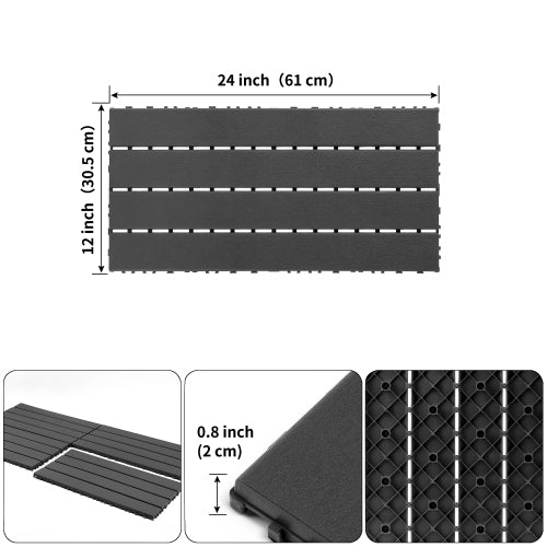 AEELLEEA Interlocking Deck Tiles, 24 x 12 in, 0.8 in Thick, Easy-Cut Flooring for Patios, Balconies and Gardens