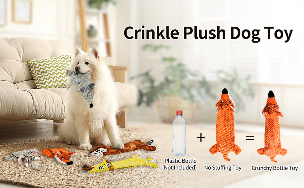 Dog Toys, Squeaky Plush No Stuffing Crinkle Dog Toy for Small Medium Large Dogs, [3 Pack] Interactive Puppy Teething Water Bottle Dog Chew Toy