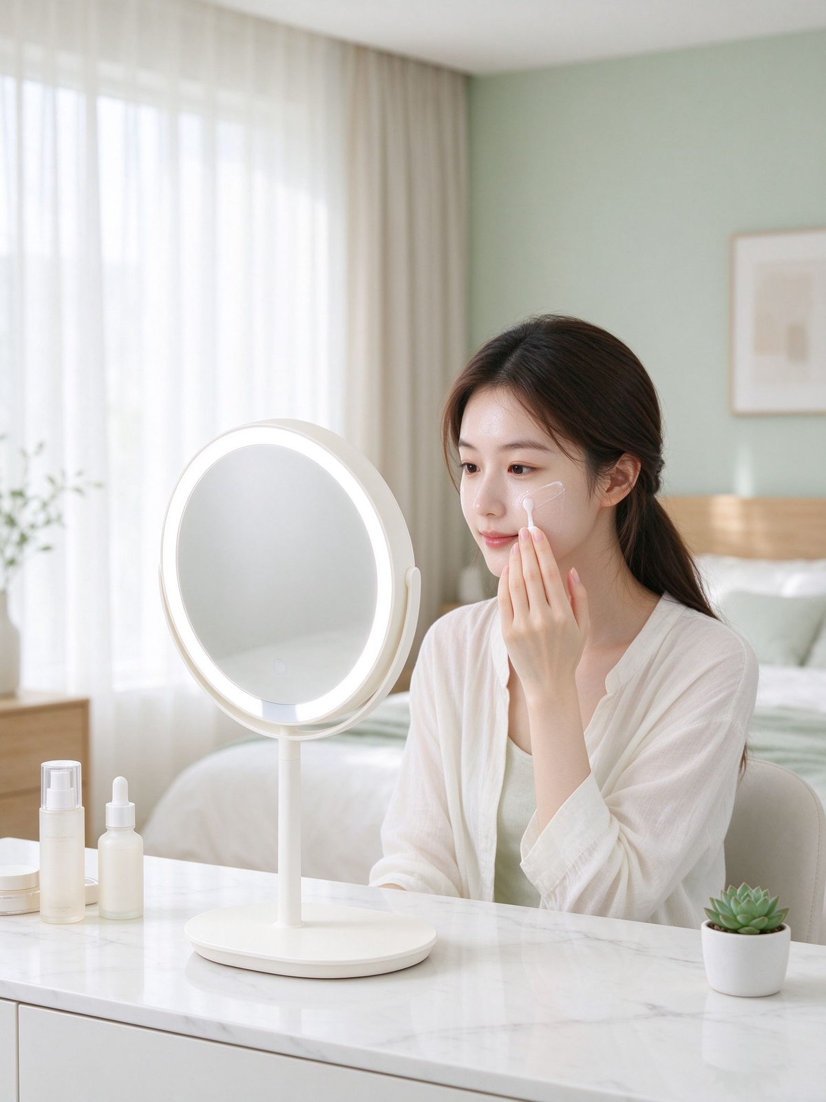AEELLEEA Lighted Makeup Mirror, 1X/30X Double Sided Vanity Mirror, 3 Color Lights, Foldable 360° Rotatable Tabletop Mirror, Black