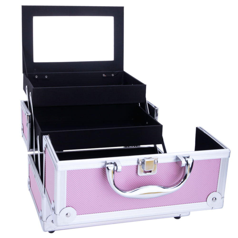 Makeup Train Case Makeup Box 9x6x6 Inch Makeup Organizer Box with Mirror, Portable Travel Cosmetic Case, Handheld Makeup Storage Carrying Bag
