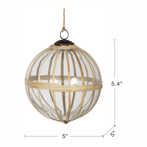 AEELLEEA 5" Natural Rattan Wrapped Glass Christmas Ornament, Set of 2, Rustic Hanging Glass Ball for Christmas Tree Holiday Home Decor