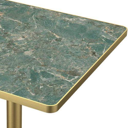 AEELLEEA 31.5-Inch Square Dining Table, Green Marble-Look Top with Gold Metal Pedestal Base, Modern Kitchen Table