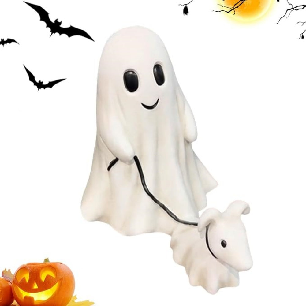 Ghost Walking Dog Statue, Spooky Ghost Dog Halloween Figurine, Funny Halloween Ghost Dog Ornament, Outdoor Garden Tabletop Sculpture Decoration