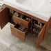 Brown Bathroom Vanity with Sink, Walnut Modern Freestanding Cabinet with White Marble Top, Doors and Drawers, Gold Legs