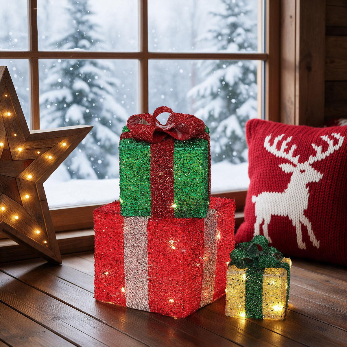 Set of 3 Christmas Lighted Gift Boxes