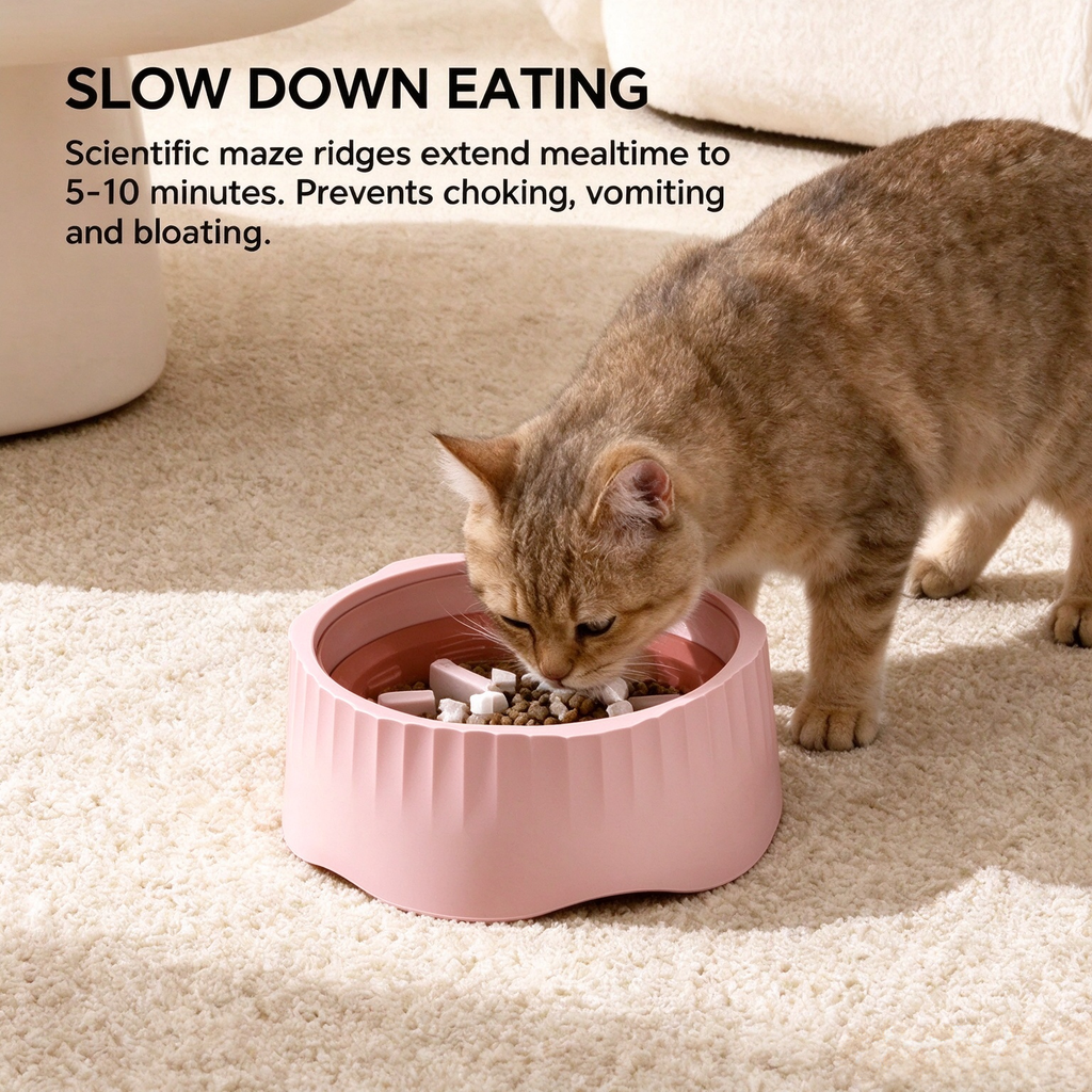 2-in-1 Pet Slow Feeder Bowl, Anti-Choke Maze Food Bowl with Non-Slip Base, Washable Pet Feeding Dish for Cats Small Dogs