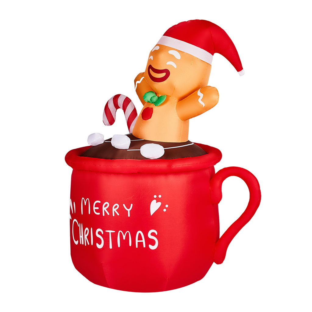 AEELLEEA-Christmas Inflatable Decoration, Gingerbread Man in Hot Cocoa Cup with Warm White LED Lights, Indoor Outdoor Holiday Yard Decor