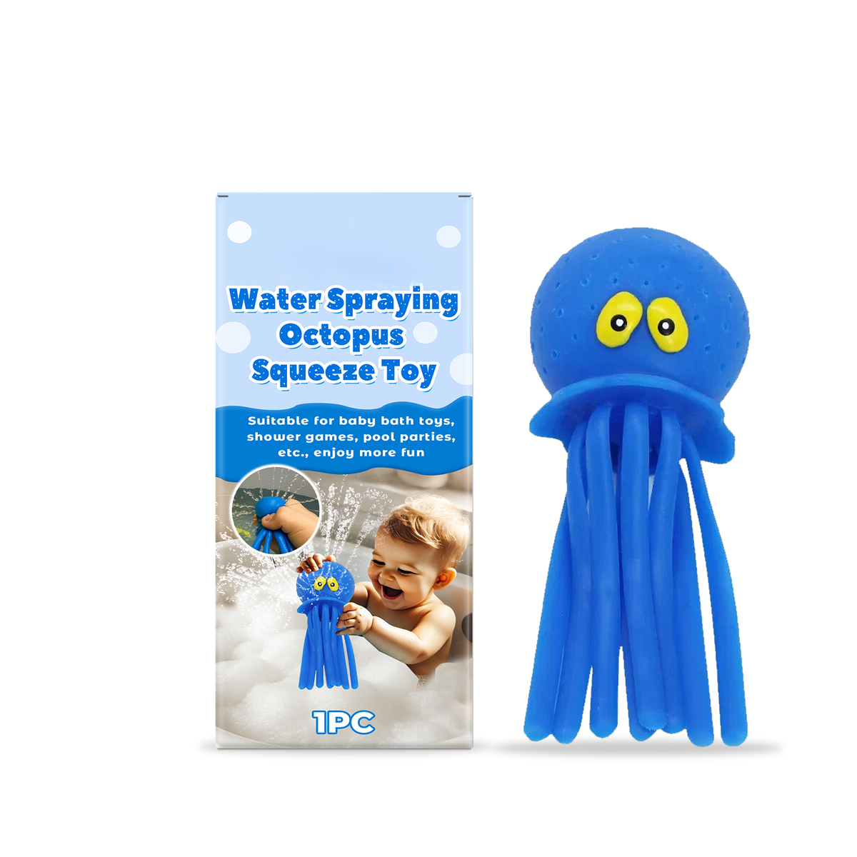 Octopus Water Spraying Squeeze Toy, Kids Bath & Pool Water Toy, Blue, 6.29 in
