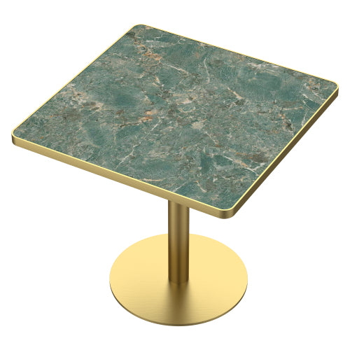 AEELLEEA 31.5-Inch Square Dining Table, Green Marble-Look Top with Gold Metal Pedestal Base, Modern Kitchen Table