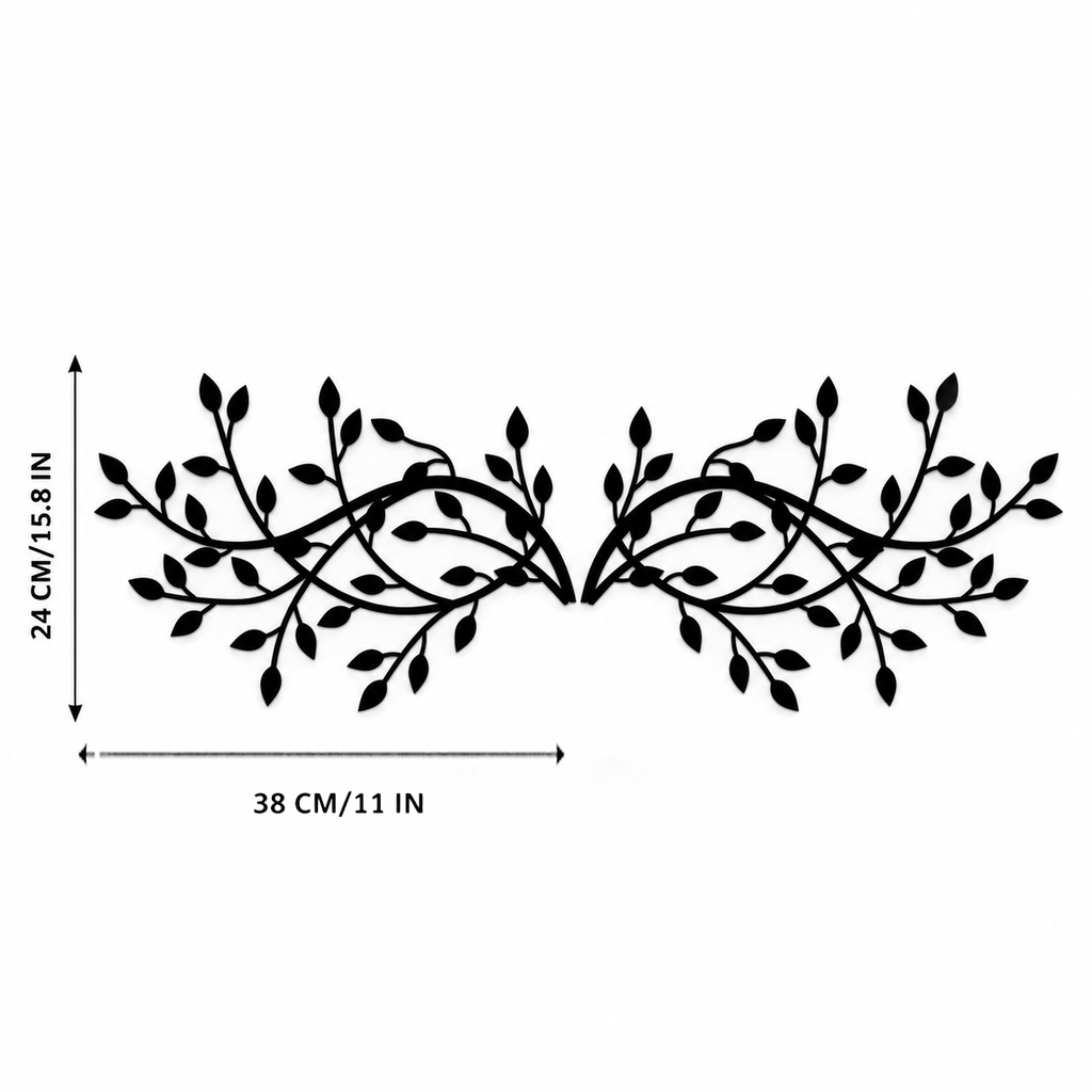 2 Pcs Black Metal Leaf Branch Wall Decor, Rustic Vine Plant Wall Sculpture Art for Living Room Bedroom Above Bed
