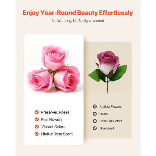 AEELLEEA 50 Real Preserved Pink Roses Round Gift Box, Forever Flowers with Ribbon for Valentine’s Day, Mother’s Day, Birthday Gift