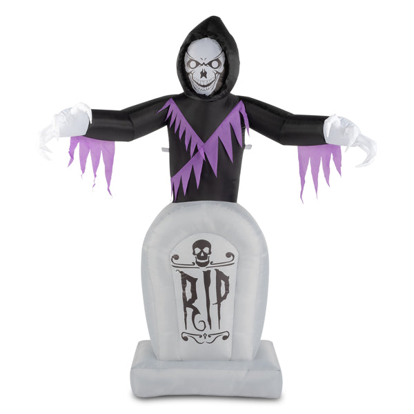 6FT Inflatable Grim Reaper & Grave Halloween Yard Decor with 3-LED Light String, 12V Outdoor Holiday Prop for Trick or Treat Season