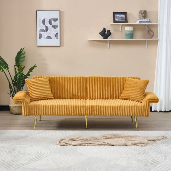 Aeelleea 79 Inch Corduroy Sofa Bed, Foldable Convertible 2-Seater Couch with Foldable Armrests, Suitable for Living Room & Small Spaces