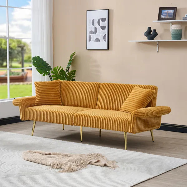 Aeelleea 79 Inch Corduroy Sofa Bed, Foldable Convertible 2-Seater Couch with Foldable Armrests, Suitable for Living Room & Small Spaces