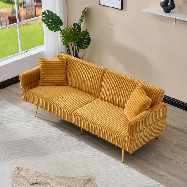 Aeelleea 79 Inch Corduroy Sofa Bed, Foldable Convertible 2-Seater Couch with Foldable Armrests, Suitable for Living Room & Small Spaces