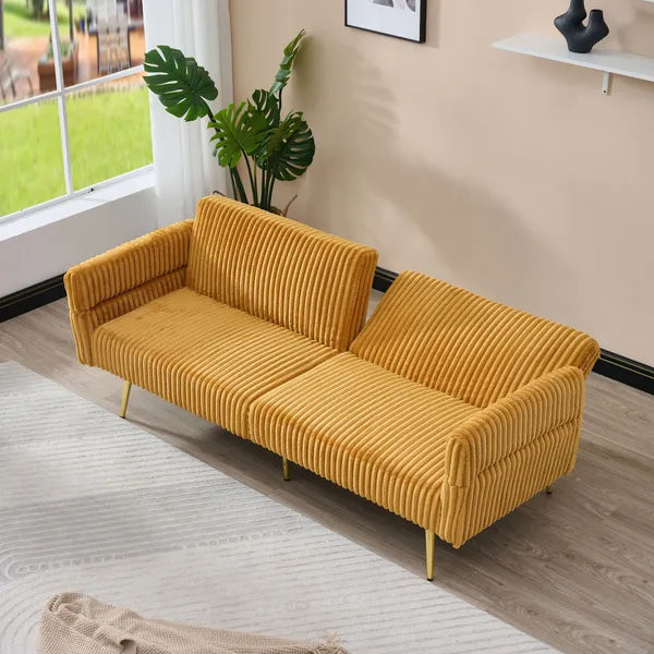 Aeelleea 79 Inch Corduroy Sofa Bed, Foldable Convertible 2-Seater Couch with Foldable Armrests, Suitable for Living Room & Small Spaces