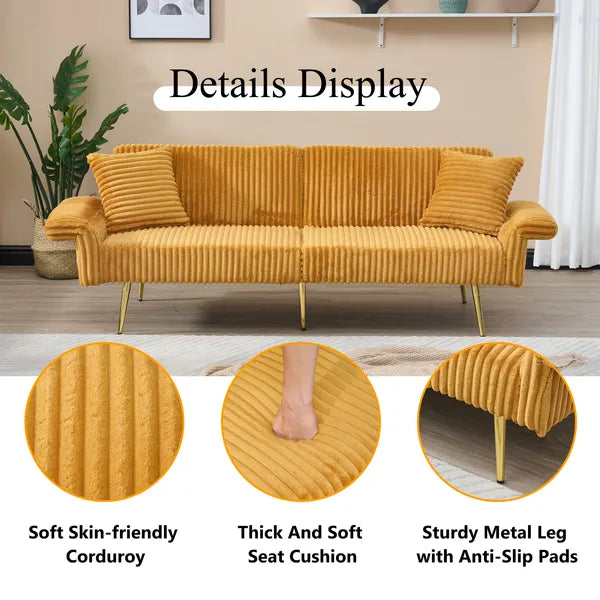 Aeelleea 79 Inch Corduroy Sofa Bed, Foldable Convertible 2-Seater Couch with Foldable Armrests, Suitable for Living Room & Small Spaces