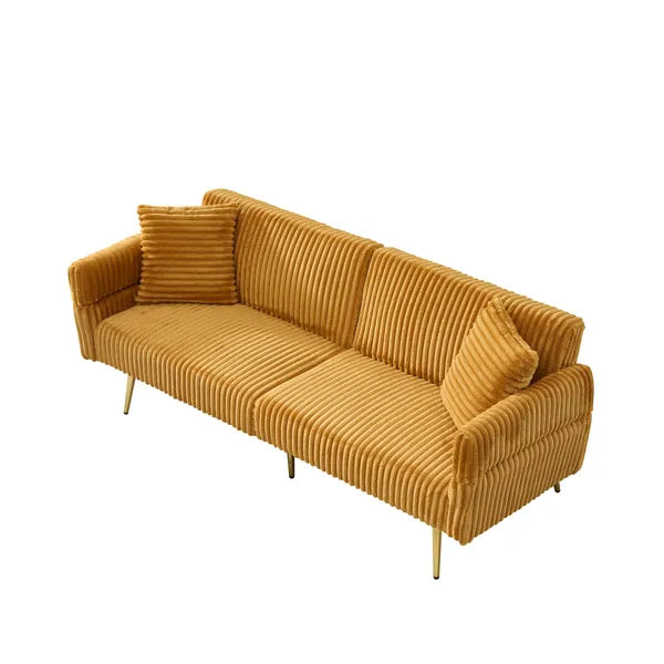 Aeelleea 79 Inch Corduroy Sofa Bed, Foldable Convertible 2-Seater Couch with Foldable Armrests, Suitable for Living Room & Small Spaces
