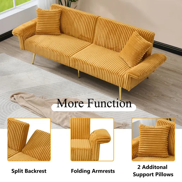 Aeelleea 79 Inch Corduroy Sofa Bed, Foldable Convertible 2-Seater Couch with Foldable Armrests, Suitable for Living Room & Small Spaces