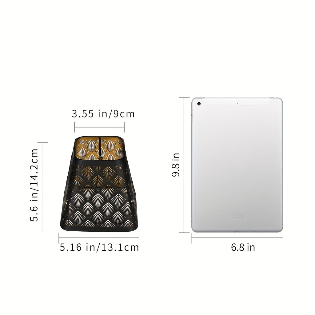 "Set of 2 Square Metal Lamp Shades with Etched Arrow Design, Black & Gold Finish, 3.55 x 5.6 Inches for Table or Floor Lamps"