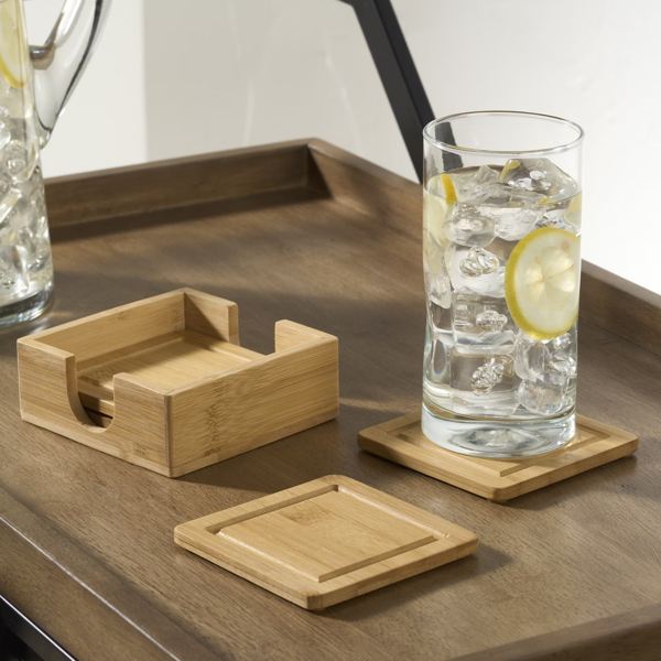 Bamboo coasters, 3-piece set with storage box