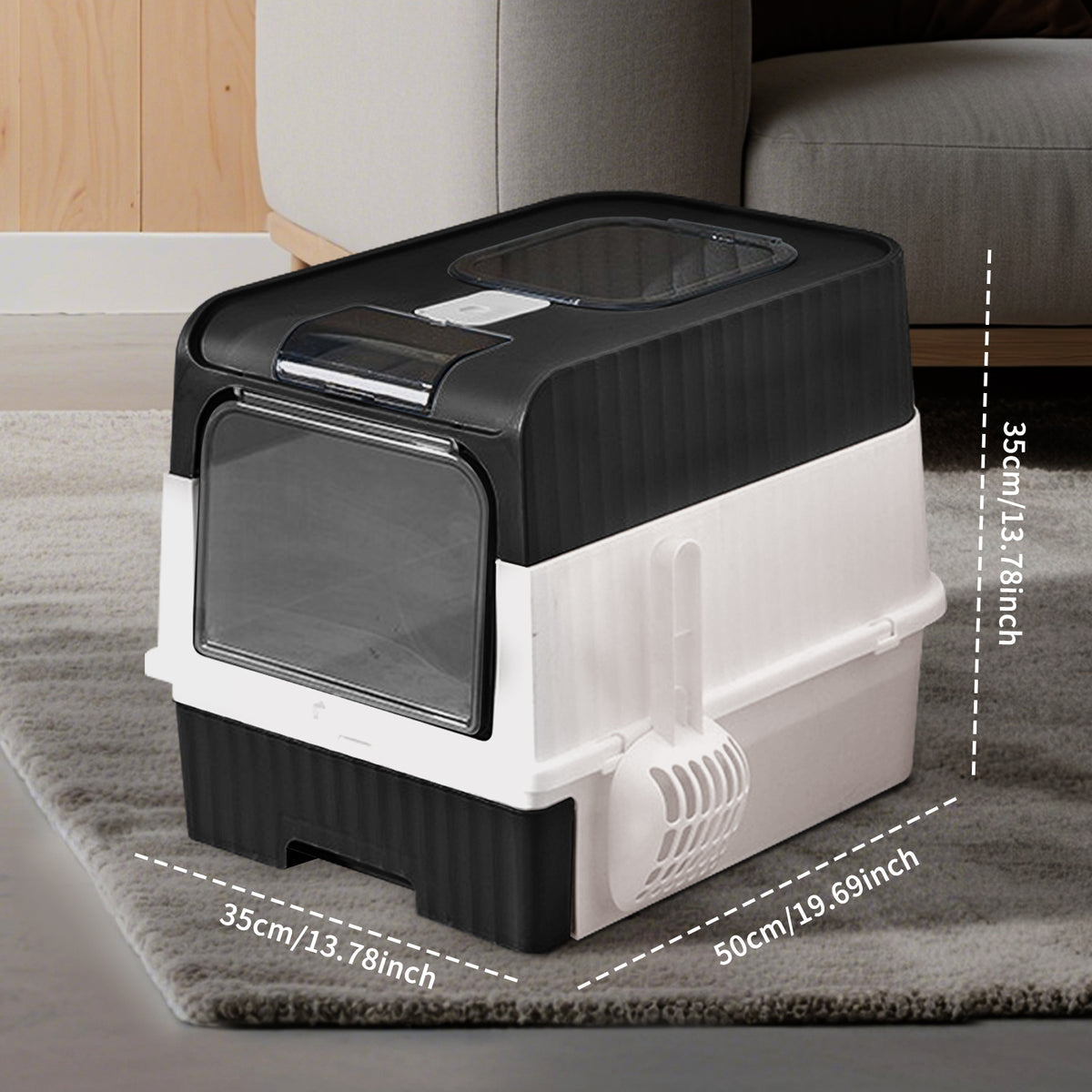 Enclosed Cat Litter Box with Lid, Anti-Tracking Fence, Drawer Tray & Scoop, Odor Control, Large, for Indoor Cats - Black, Gray, Blue, Pink